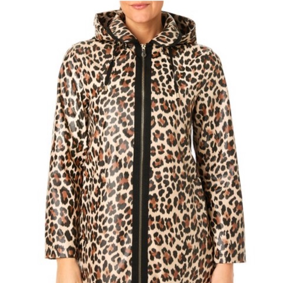 Kate Spade Brown leopard a line matte raincoat NWT